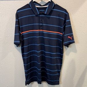 Puma Men's Polo Shirt with Navy and Blue Stripes